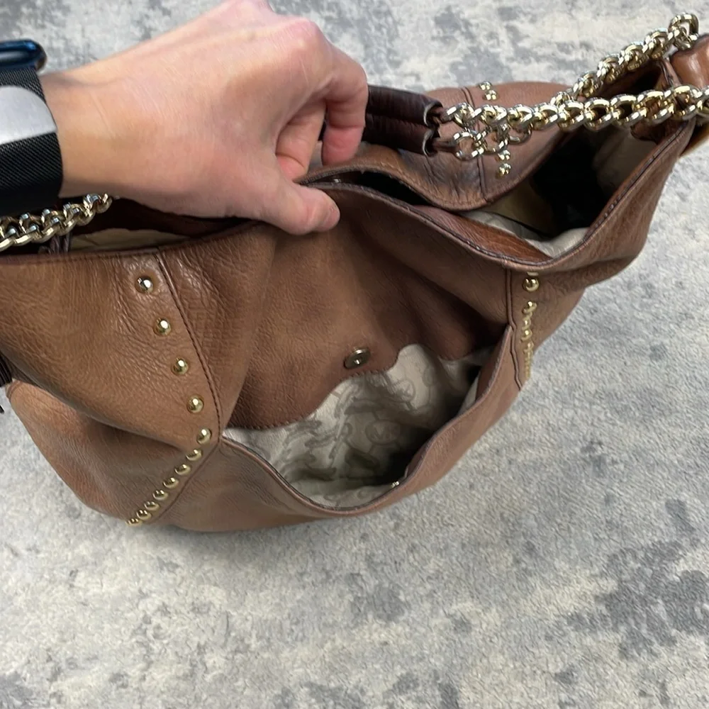 MICHAEL Michael Kors Middleton Hobo Bag Studded Embossed Leather Brown Cognac